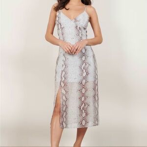re:named Snake Print Midi Dress in light blue